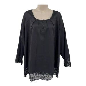 Isaac Mizrahi QVC Black Lace Trim Long Sleeve Silky Satin Gotcore Top Size 18W